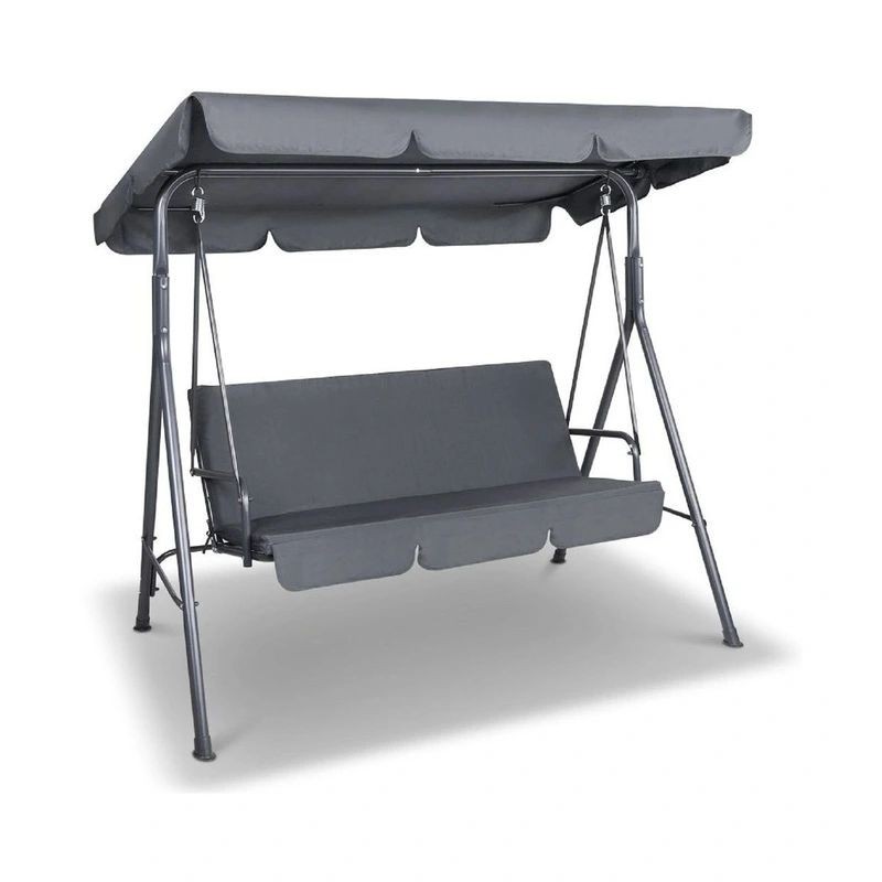 Balansoar de gradina, 3 locuri, cadru metalic, acoperis reglabil, 170x110x153 cm, gri