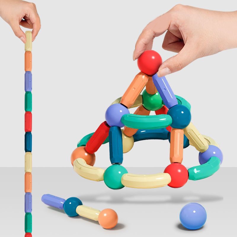 Set magnetic de constructie pentru copii, 136 piese multicolor, cutie depozitare, 2.9-8.6 cm