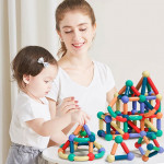 Set magnetic de constructie pentru copii, 136 piese multicolor, cutie depozitare, 2.9-8.6 cm