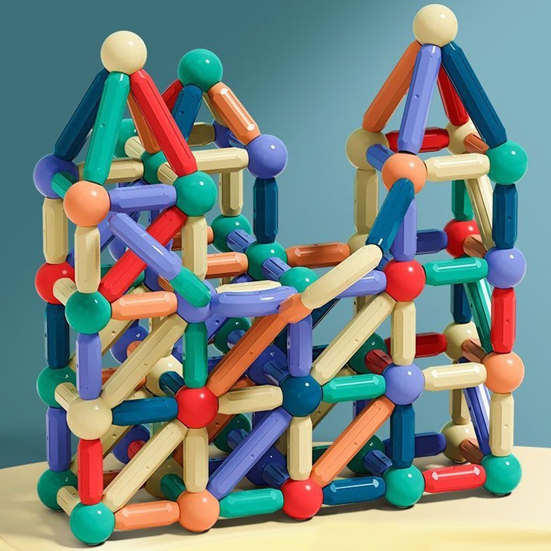 Set magnetic de constructie pentru copii, 136 piese multicolor, cutie depozitare, 2.9-8.6 cm