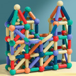 Set magnetic de constructie pentru copii, 136 piese multicolor, cutie depozitare, 2.9-8.6 cm