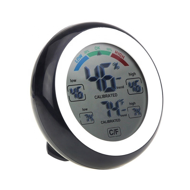 Termometru cu higrometru digital, display lcd, control touch, 9 cm, negru