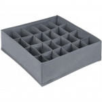 Organizator pliabil pentru sertar, 24 compartimente, 32.5 x 32.5 cm, textil, gri