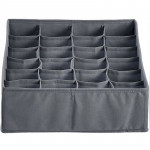 Organizator pliabil pentru sertar, 24 compartimente, 32.5 x 32.5 cm, textil, gri