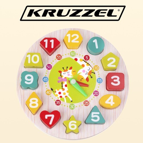Ceas educativ pentru copii, puzzle lemn cifre limba engleza, +3 ani