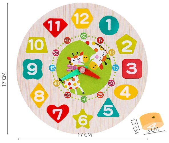 Ceas educativ pentru copii, puzzle lemn cifre limba engleza, +3 ani