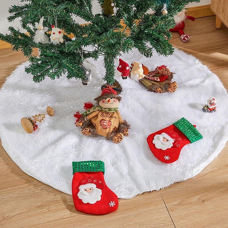 Covor pentru brad, diametru 120 cm, decor craciun, blanita alba