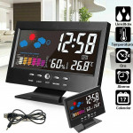 Ceas digital cu termometru si higrometru, control vocal, statie meteo, alarma, snooze, senzor de sunet, ecran lcd