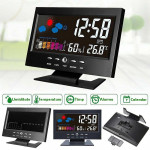 Ceas digital cu termometru si higrometru, control vocal, statie meteo, alarma, snooze, senzor de sunet, ecran lcd