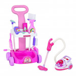 Set aspirator cu 11 accesorii curatenie pentru copii, sunete realiste, carucior roz