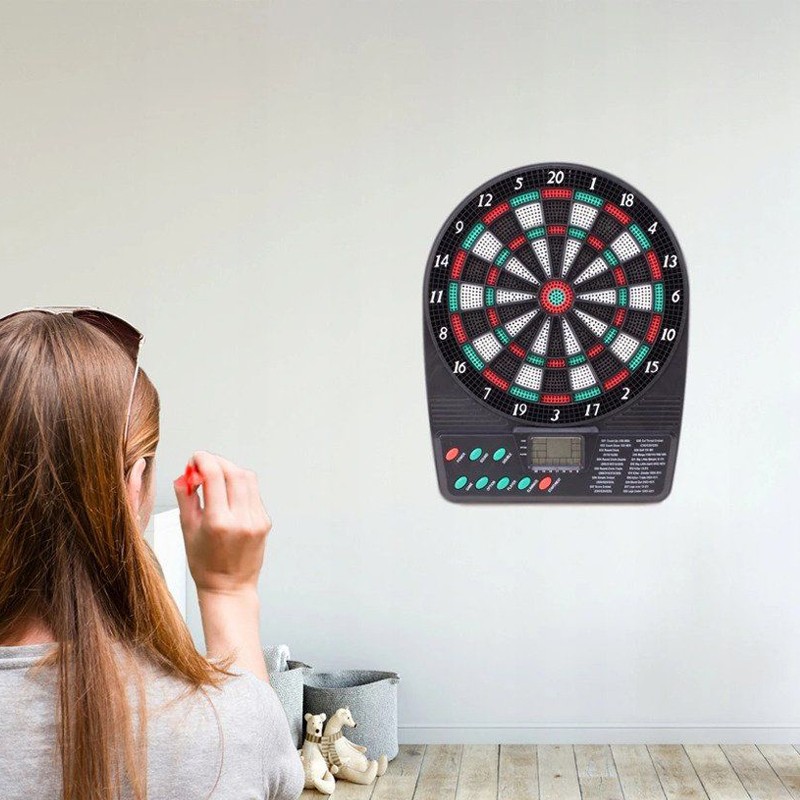 Joc mini darts cu afisaj electronic, 2-8 jucatori, 3 sageti, efecte sonore, 18x3x26 cm