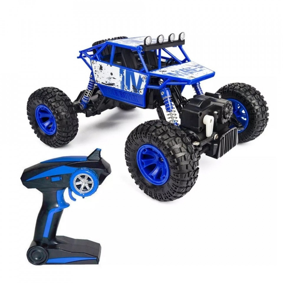 Masina off-road cu telecomanda 2.4 g, suspensii, scara 1:18, reincarcabila, albastra
