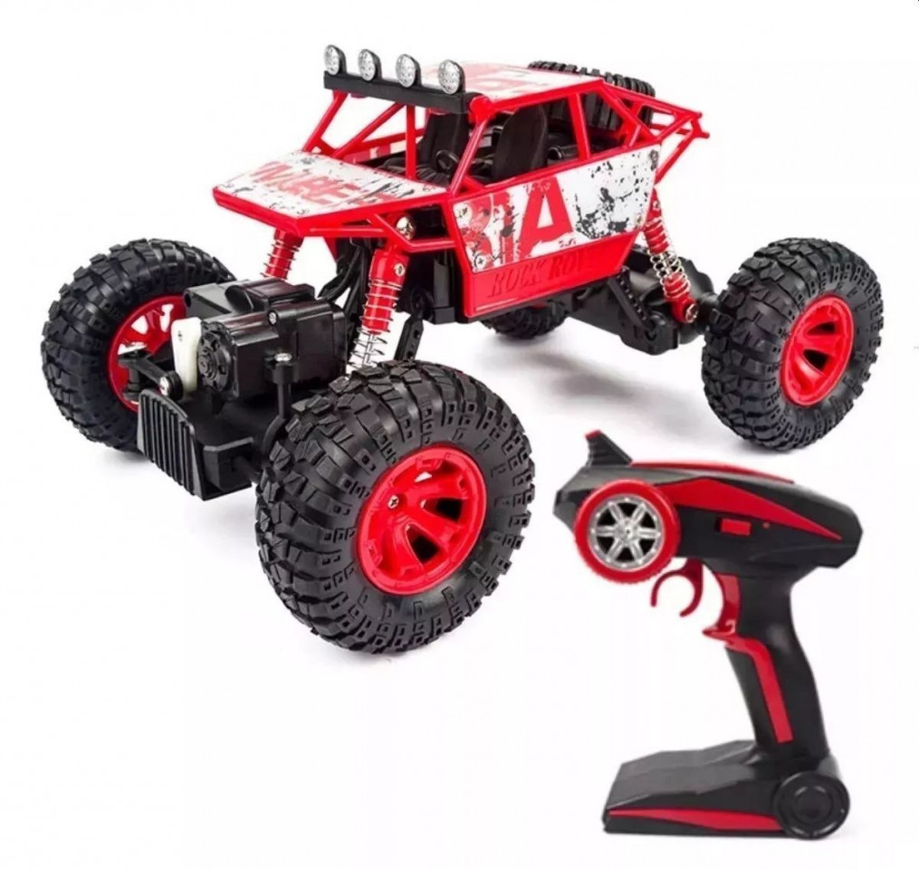 Masina cu telecomanda tip off-road, roti cu suspensii, scara 1:18, 2.4ghz, reincarcabila, rosie