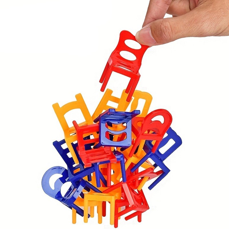 Joc de echilibru si constructie, scaune colorate, 24 bucati