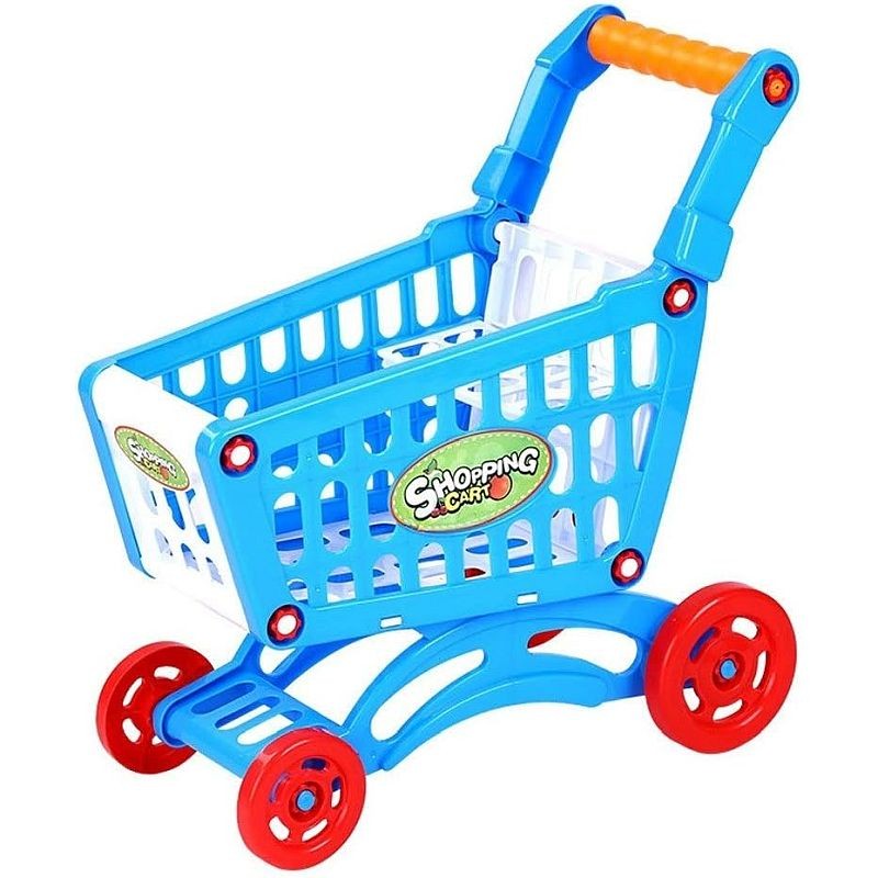 Carucior supermarket, 16 alimente incluse, inaltime 31 cm, lungime 30 cm, multicolor