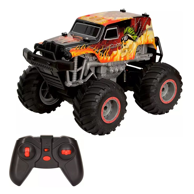 Masina cu telecomanda, tip off-road, cascadorii, rotire verticala 360 grade, imprimeu flacari