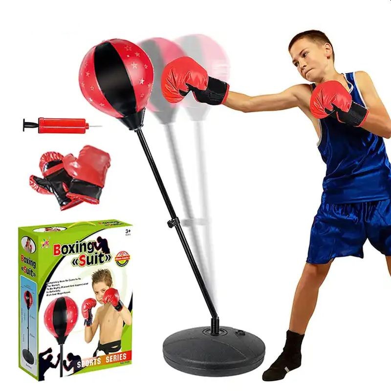 Set de box pentru copii, manusi si para box, pompa pentru umflat, inaltime relgabila 70-106 cm
