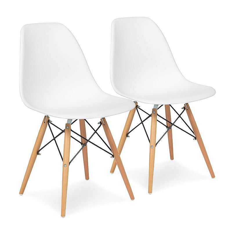 Scaun stil scandinav, pentru bucatarie si dining, alb, picioare lemn natur