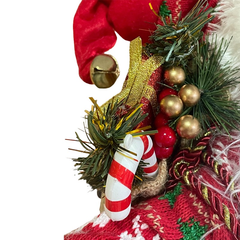 Mos craciun 60 cm, figurina decorativa, saculet cadouri, caciula cu clopotel