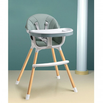 Scaun de masa 3 in 1, tavita dubla, husa detasabila, suport reglabil picioare, piele ecologica, alb si verde menta