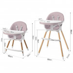 Scaun de masa pentru bebelusi, 3 in 1, suport picioare, tavita si husa detasabile, centura 5 puncte, roz pudra