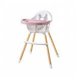 Scaun de masa pentru bebelusi, 3 in 1, suport picioare, tavita si husa detasabile, centura 5 puncte, roz pudra