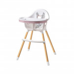 Scaun de masa pentru bebelusi, 3 in 1, suport picioare, tavita si husa detasabile, centura 5 puncte, roz pudra
