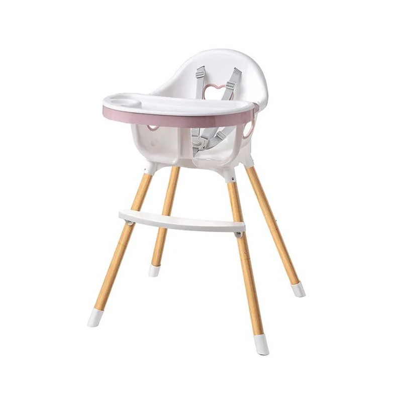 Scaun de masa pentru bebelusi, 3 in 1, suport picioare, tavita si husa detasabile, centura 5 puncte, roz pudra