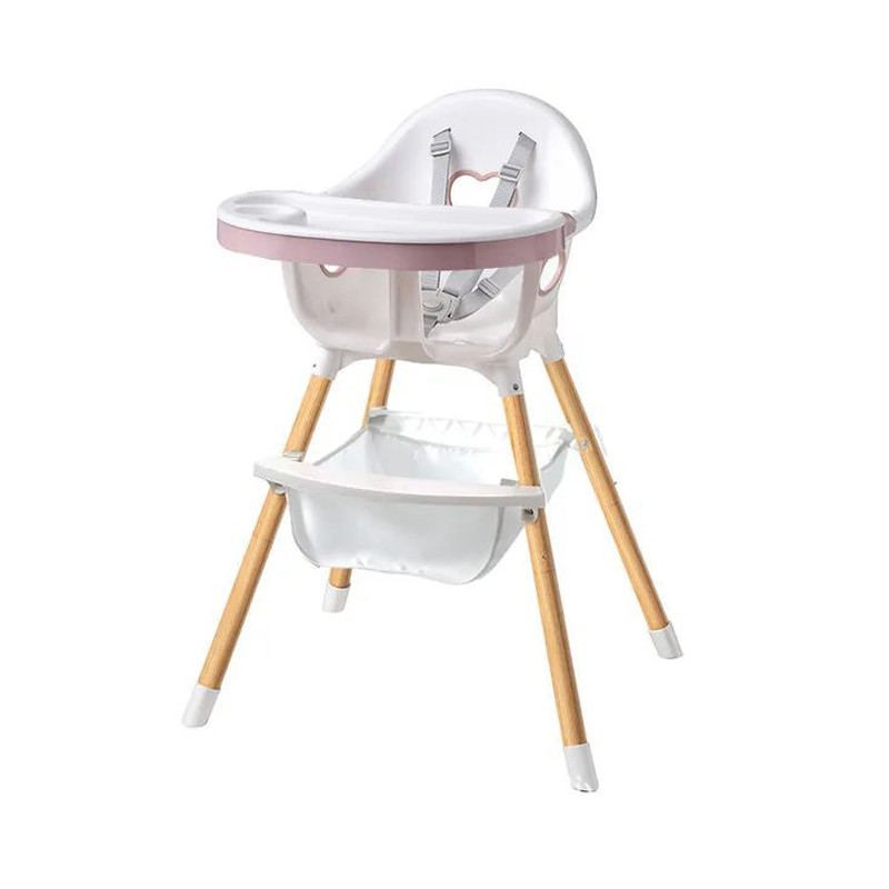 Scaun de masa pentru bebelusi, 3 in 1, suport picioare, tavita si husa detasabile, centura 5 puncte, roz pudra