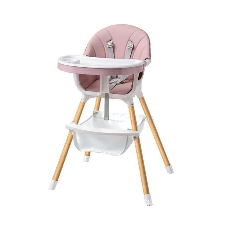 Scaun de masa pentru bebelusi, 3 in 1, suport picioare, tavita si husa detasabile, centura 5 puncte, roz pudra