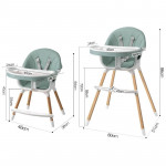 Scaun de masa 3 in 1, tavita dubla, husa detasabila, suport reglabil picioare, piele ecologica, alb si verde menta