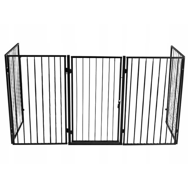Gard de protectie semineu pentru copii si animale de companie, 304x75 cm, asamblare versatila, grilaj metalic negru