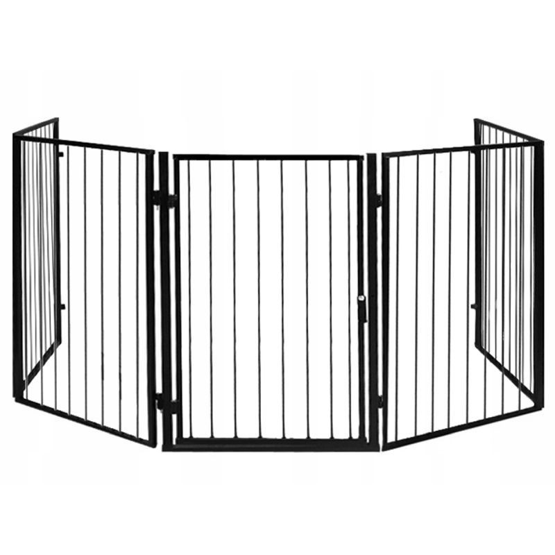 Gard de protectie semineu pentru copii si animale de companie, 304x75 cm, asamblare versatila, grilaj metalic negru