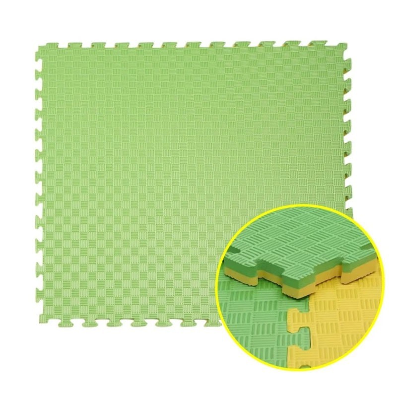 Covor tip puzzle xxl, spuma eva, 100x100 cm, grosime 2 cm, antiderapant, bicolor culoare produs galben/verde