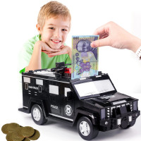 Pusculita electronica, masina de politie, cod pin, amprenta, monede si bancnote, negru