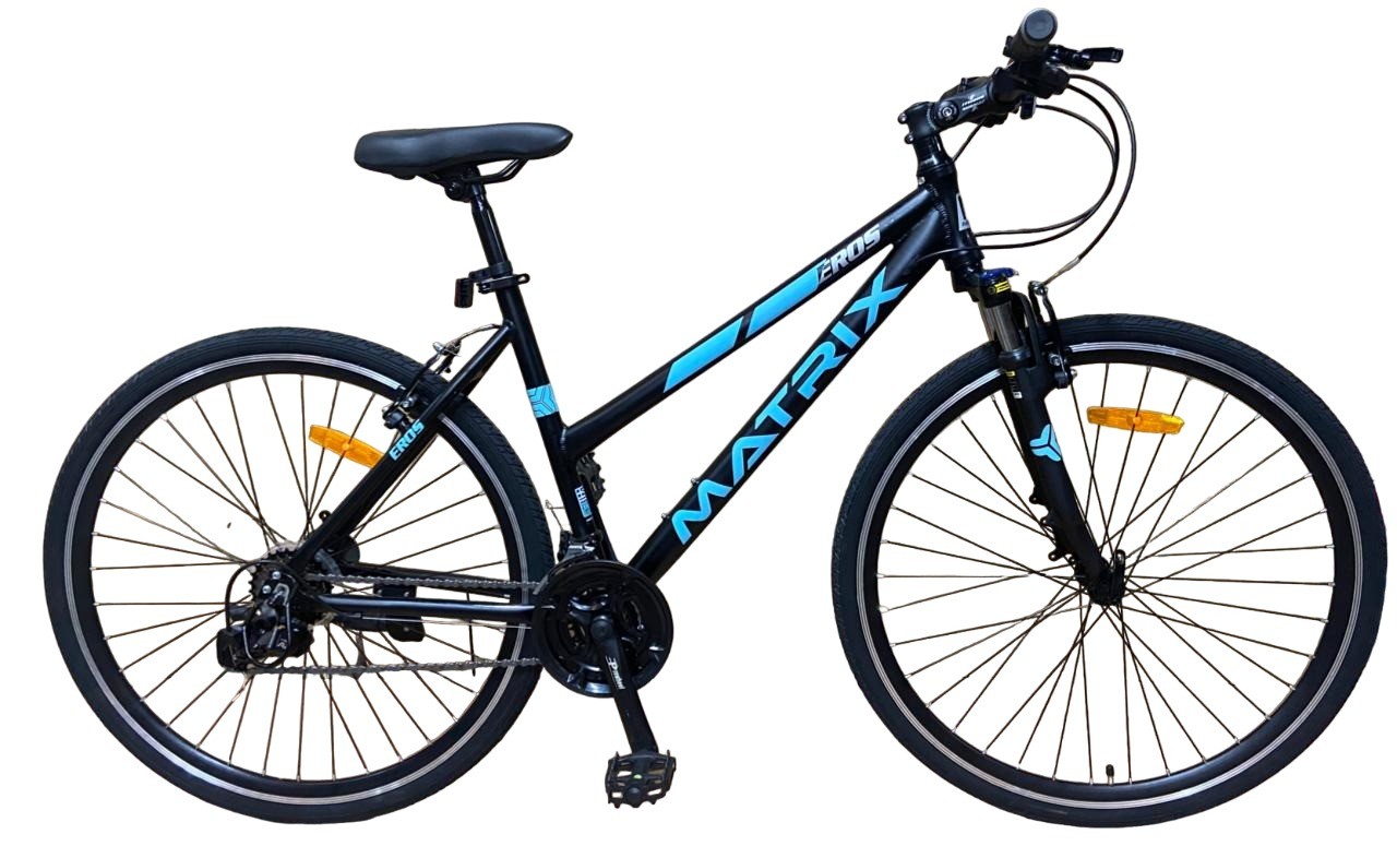 Bicicleta dama 700c hibrid, munte, oras, 21 viteze, v-brake, cadru 17 inch aluminiu