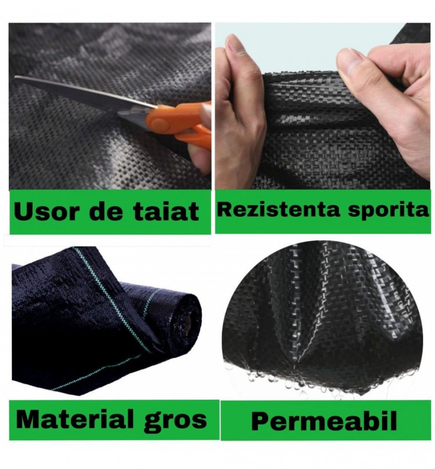 Folie agrotextil, antiburuieni, 70g/mp, filtru uv, 1.6x50 metri, hdpe
