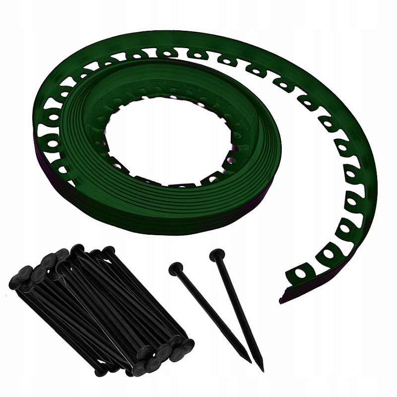 Separator gazon, lungime 10 metri, latime 5 cm, 30 pini montaj, culoare verde