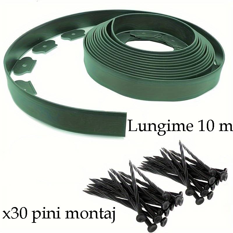 Separator gazon, lungime 10 metri, latime 5 cm, 30 pini montaj, culoare verde