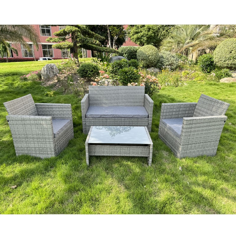 Set mobilier poli ratan moale premium pentru gradina, 2 fotolii, masuta, canapea, gri