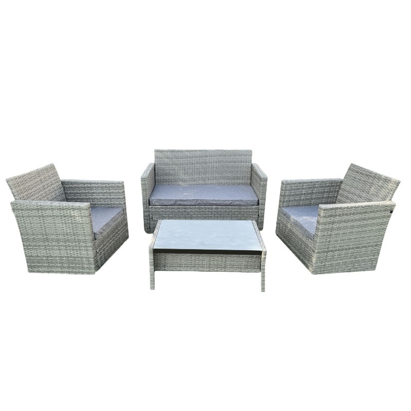 Set mobilier poli ratan moale premium pentru gradina, 2 fotolii, masuta, canapea, gri