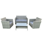 Set mobilier poli ratan moale premium pentru gradina, 2 fotolii, masuta, canapea, gri