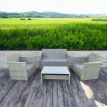 Set mobilier poli ratan moale premium pentru gradina, 2 fotolii, masuta, canapea, gri
