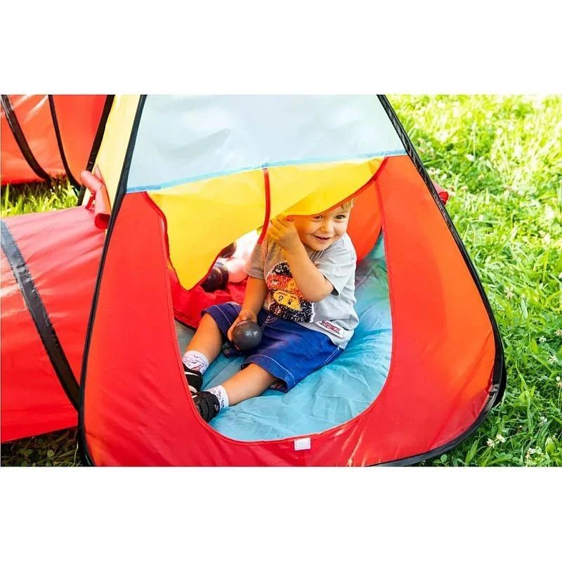Cort de joaca pentru copii, 3 in 1, pliabil, tunel legatura, 300x80x86 cm, poliester, geanta transport