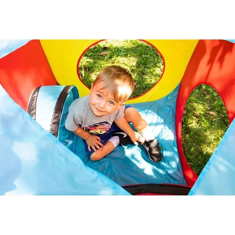 Cort de joaca pentru copii, 3 in 1, pliabil, tunel legatura, 300x80x86 cm, poliester, geanta transport