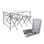 Set masa cu 4 scaune pentru camping, inaltime masa reglabila, 120x60x70/62/55 cm, aluminiu