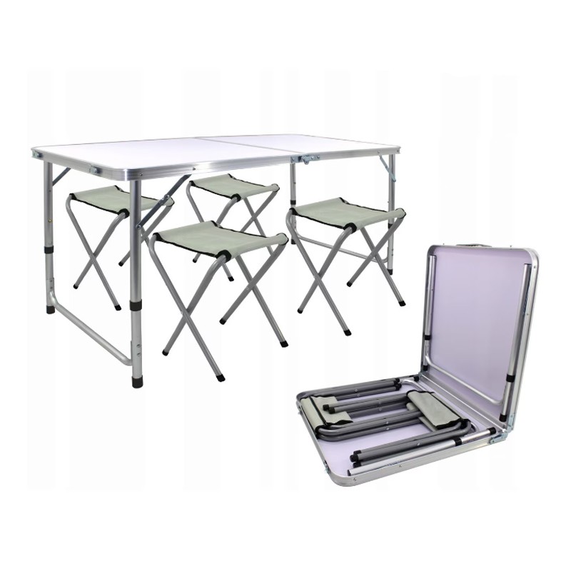 Set masa cu 4 scaune pentru camping, inaltime masa reglabila, 120x60x70/62/55 cm, aluminiu