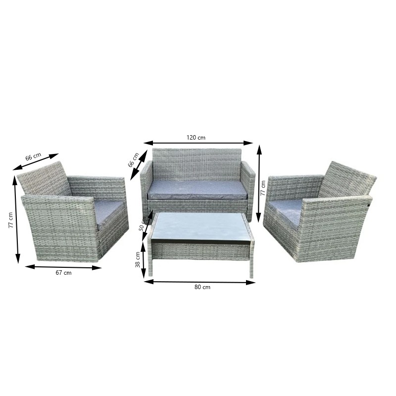 Set mobilier poli ratan moale premium pentru gradina, 2 fotolii, masuta, canapea, gri