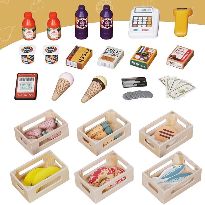 Magazin cu legume si fructe pentru copii, pos, casa de marcat, lazi, 45x24x97.5 cm