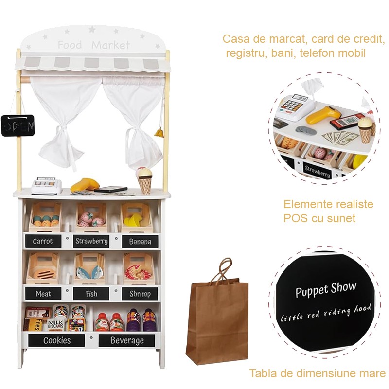 Magazin cu legume si fructe pentru copii, pos, casa de marcat, lazi, 45x24x97.5 cm